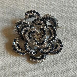 Elegant Black and Silver Floral Brooch